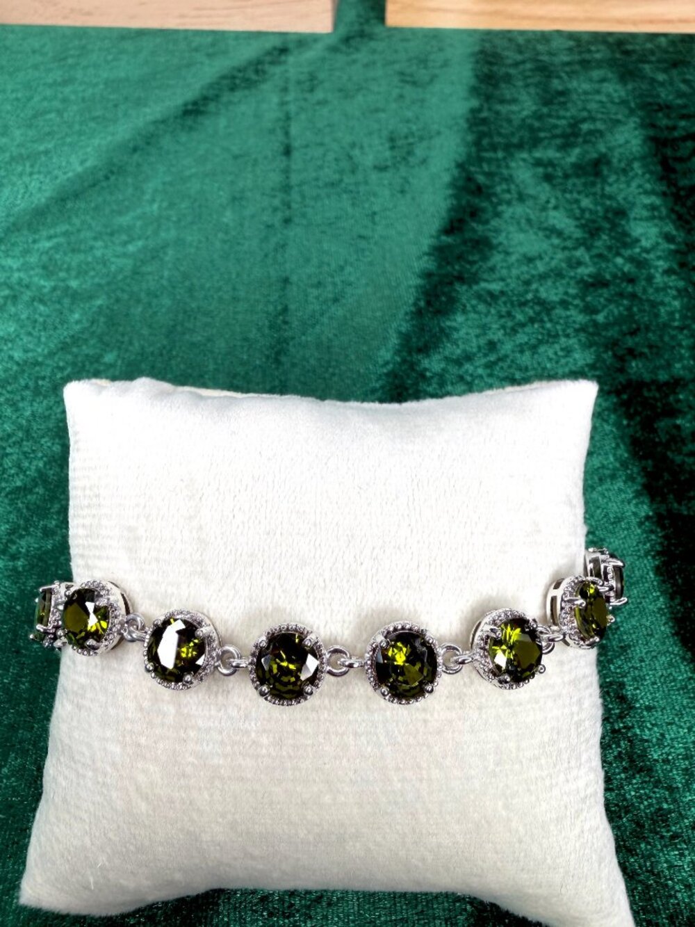 14 Karat White Gold Plated Simulated Emerald Bracelet